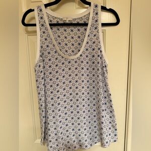 Joie White and Blue Geometric Tank Top